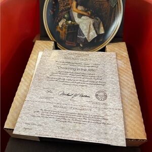 Norman Rockwell 'Dreaming in the Attic' Plate with Red and Brown Accents